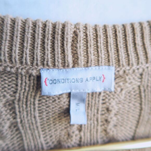 ANTHROPOLOGIE Brown Cable Knit Cardigan Size M/L Longline Varsity Stripes Preppy - Picture 9 of 11